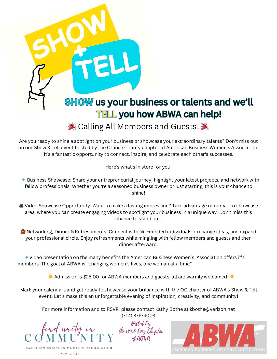 Show and Tell Business Showcase and Member Recruitment Event!
